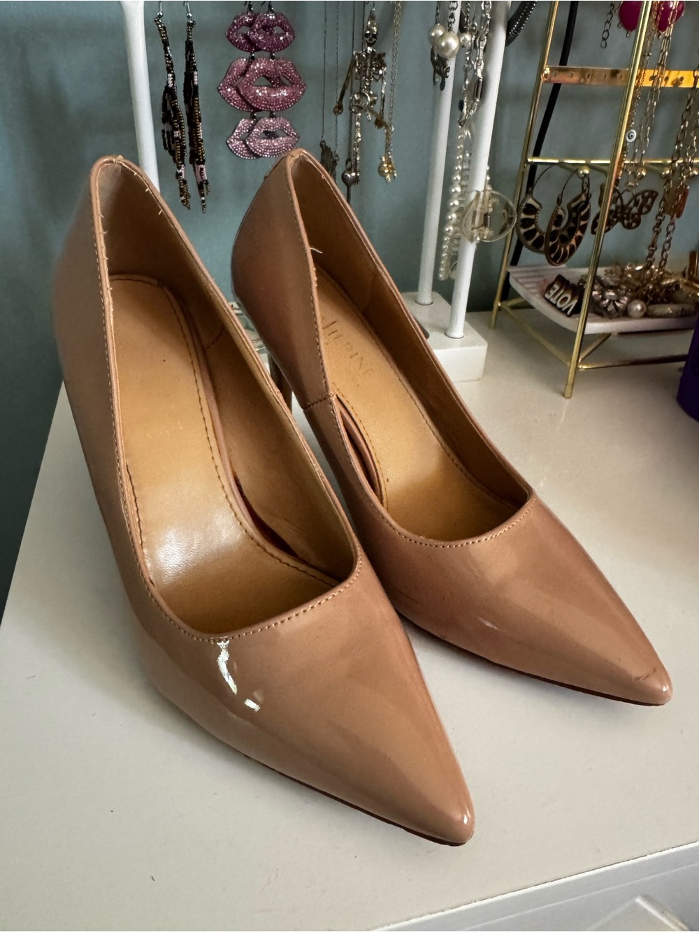 Catherine Malandrino Nude Patent Pointed-Toe Pumps